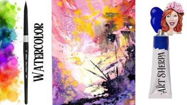 Simple Easy Pirate Shipwreck Abstract watercolor step by step The Art Sherpa