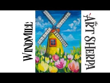 How to paint with Acrylic on Canvas Windmill Tulips