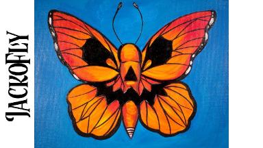 Easy Painting in acrylic Butterfly with jack o'lantern Face