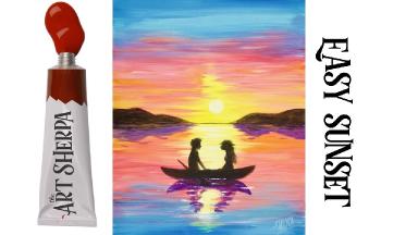 Easy Sunset couple in love acrylic painting step by step Liquitex Basics