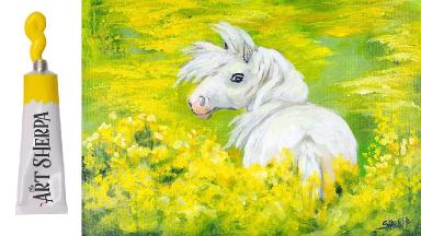 How to paint with Acrylic on Canvas Yellow flowers with white  Pony