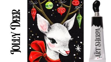 Easy Painting in acrylic Vintage Christmas Card Deer Live stream
