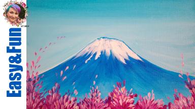 Simple Painting in acrylic Mt Fuji Cherry Blossom 🗻🌸 Live streaming