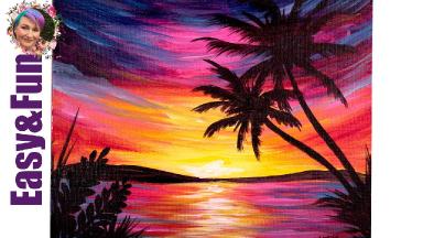 Easy Painting In Acrylic Paradise Sunset Step By Step Live