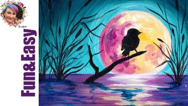 Moonlight Bird on a Branch EASY acrylic tutorial 🐦🌛Live stream