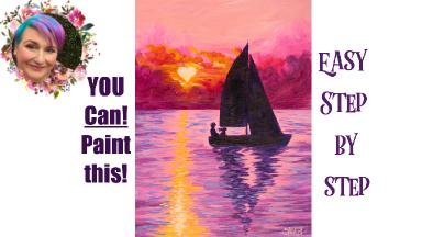 Sunset Love Boat Easy Painting in acrylic step by step Live stream