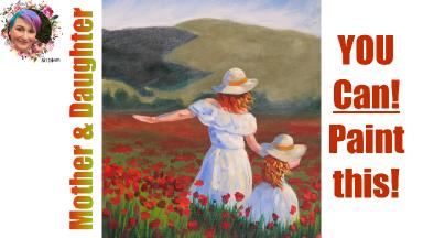 Mother and Daughter in Poppies Painting in acrylic step by step