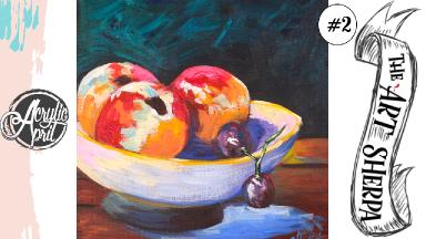 Easy Peach bowl still life loose step by step Acrylic April day #2