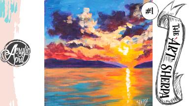 Easy Sunset on Ocean loose step by step Acrylic April day #1