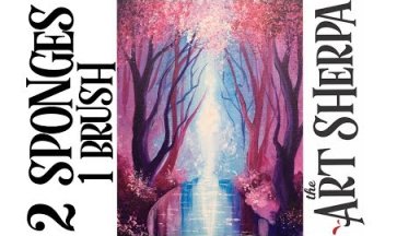 Pink Trees with reflections  Step by Step Acrylic Painting for Beginners