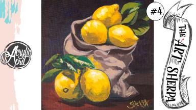 Easy lemons still life loose step by step Acrylic April day #4