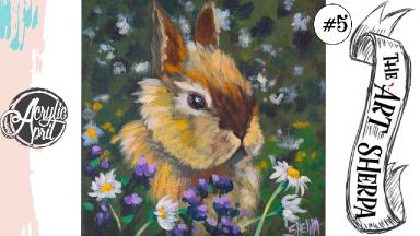 Easy  Bunny in clover  loose step by step Acrylic April day #5