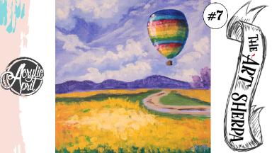 Easy Hot air balloon over wildflowers loose step by step Acrylic April day #7