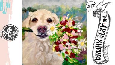 Easy Dog with bouquet  loose step by step Acrylic April day #17