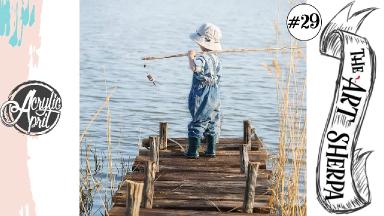 Little Boy Fishing On Pier Loose Step By Step Acrylic April Day