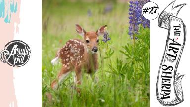 Baby deer in wild flowers loose step by step Acrylic April day #27