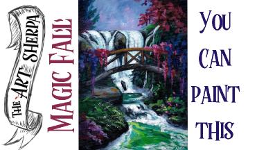 Waterfall Garden easy acrylic painting tutorial for beginners step by step