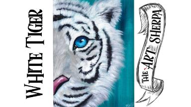 White tiger easy acrylic painting tutorial for beginners step by step