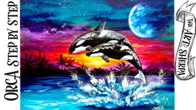 Mystic Killer Whale step by step acrylic painting tutorial  Live Stream