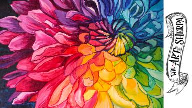 Rainbow Flower acrylic painting tutorial  step by step Live Stream