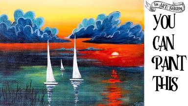 Easy painting tutorial for beginners Abstract  Sailboats Sunset ☀️🚢