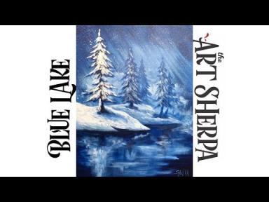 Simple Winter Landscape Frozen Lake with Pines Acrylic Painting tutorial
