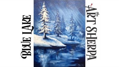 Simple Winter Landscape Frozen Lake with Pines Acrylic Painting tutorial