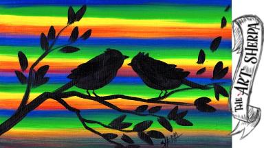 New Technique 6 Color brushstroke Love Birds Silhouette painting EASY