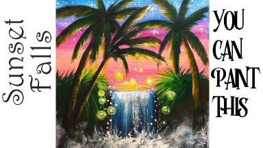 Easy Sunset Waterfall Acrylic painting step by step LIVE 🔴