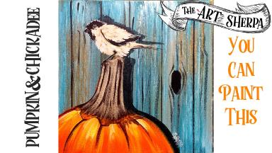 Easy Acrylic painting Chickadee and Pumpkin step by step