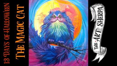 Easy Magical Fluffy Cat with full moon Easy Acrylic painting step by step #13daysofHalloween