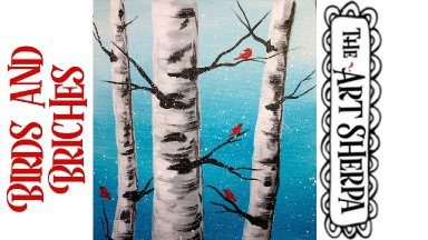 EASY Winter Birds and Birch trees Acrylic painting tutorial step by step