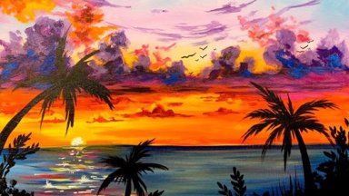 How to paint a Sunset Step by step in acrylic Free live painting party. 
