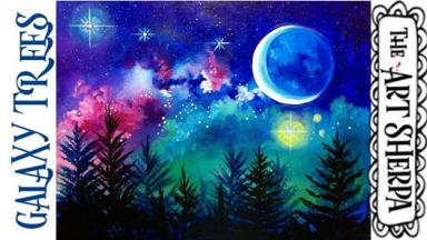 How to paint a Starry Night Galaxy over trees STEP By STEP