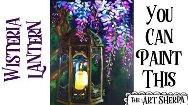 Wisteria  and glowing Lamp Easy Acrylic painting tutorial step by step Live Streaming