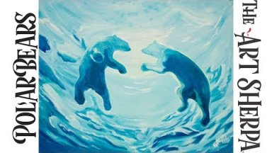 How to paint with Acrylic on Canvas Underwater Swimming Polar Bears