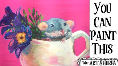 Rat in a Flower cup Easy Acrylic painting tutorial step by step Live Streaming