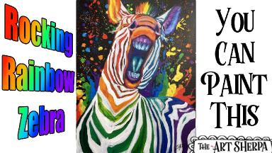 Easy Rainbow Zebra Acrylic painting tutorial step by step Live Streaming