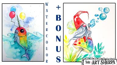 Free Family Friendly Watercolor Of  Nala the Narwhal   step by step