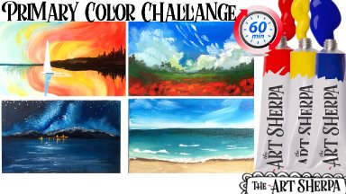 Primary colors Little landscapes Challenge  Easy Acrylic painting tutorial step by step