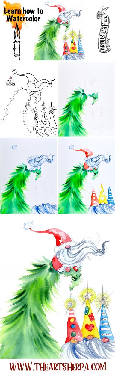 How to paint watercolor | Santa Gnome and 3 wise Gnomies