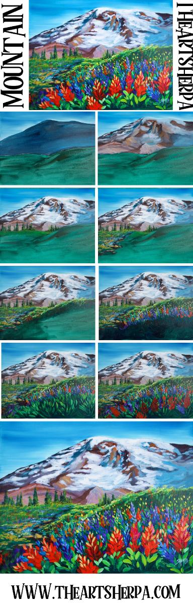Wildflowers on a majestic mountain acrylic painting tutorial step by step    | TheArtSherpa