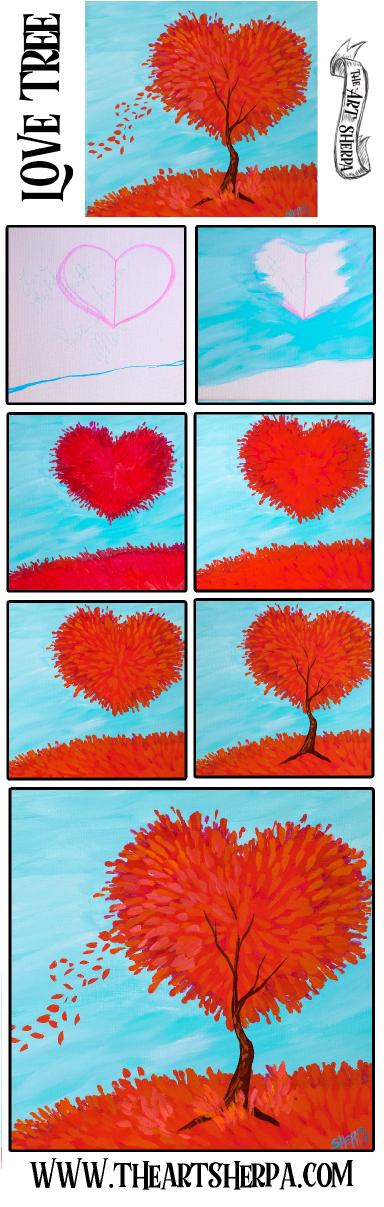 Heart shaped Love Tree Step by step Acrylic Painting tutorial | TheArtSherpa