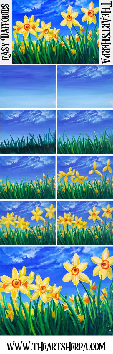 Daffodil Flower painting for Beginners step by step Acrylic tutorial  | TheArtSherpa