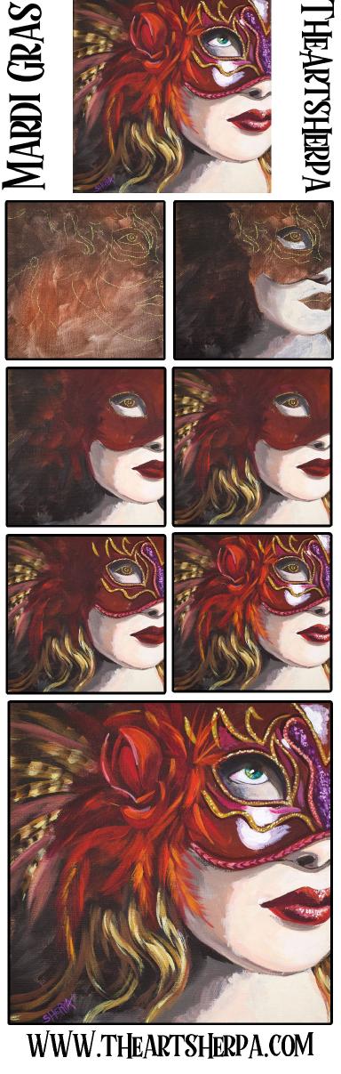 Romantic Mardi Gras Mask Step by Step Acrylic Tutorial | TheArtSherpa