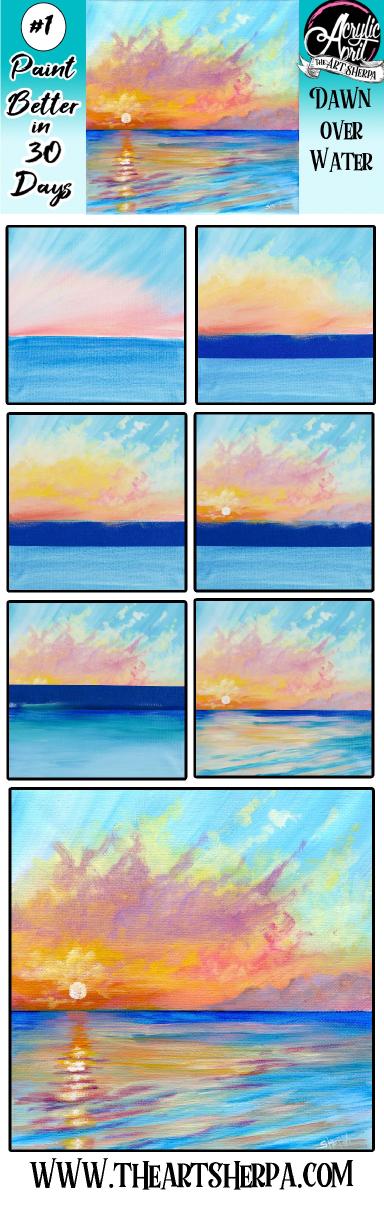 Easy Ocean Sunset Step by step Acrylic Tutorial Day 1 #AcrylicApril2021​ | TheArtSherpa