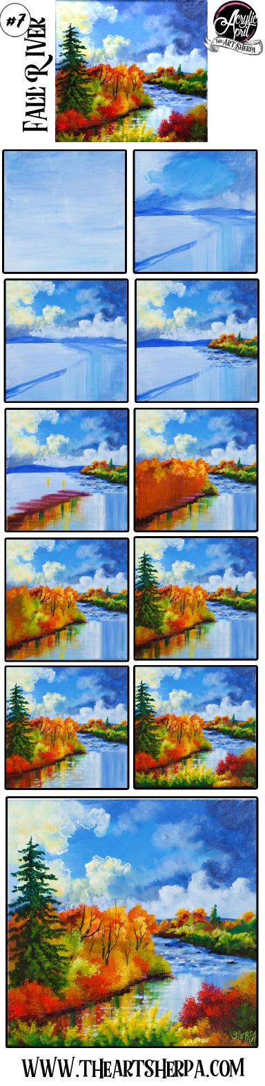 Easy How to paint  Autumn Landscape River Acrylic Tutorial Day 7 #AcrylicApril2021​​​ | TheArtSherpa