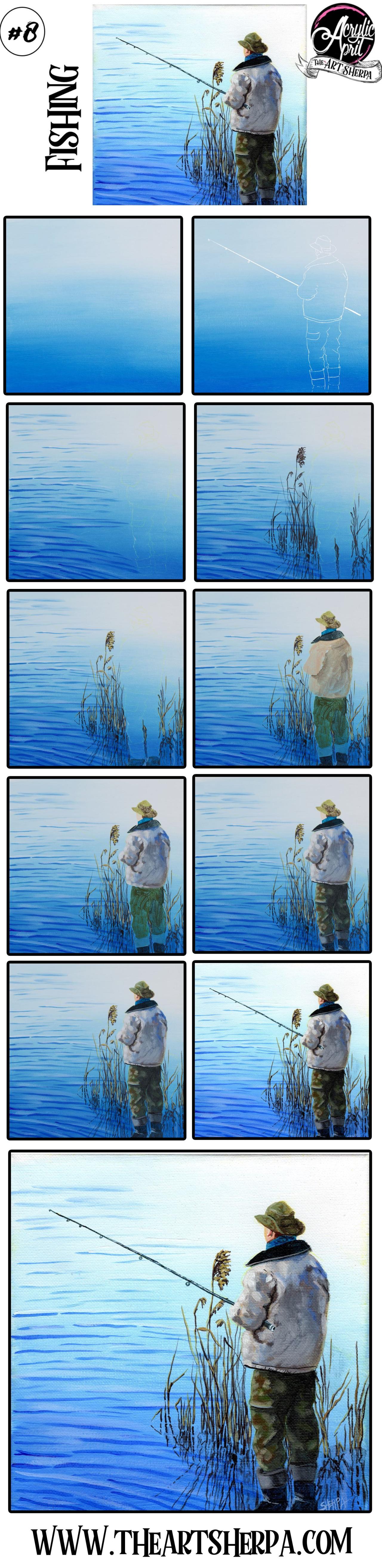 Easy How to paint Fishing Step by step in Acrylic painting party at home  The Art sherpa 