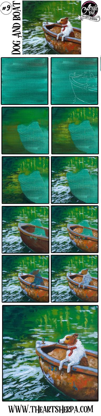 How to paint a Dog in Boat  Step by step Acrylic Tutorial Day 9  #AcrylicApril2021​​ | TheArtSherpa