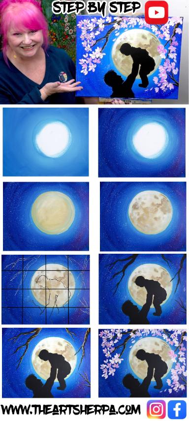 FATHER AND CHILD MOON FLOWER  Beginners Learn to paint Acrylic Tutorial Step by Step